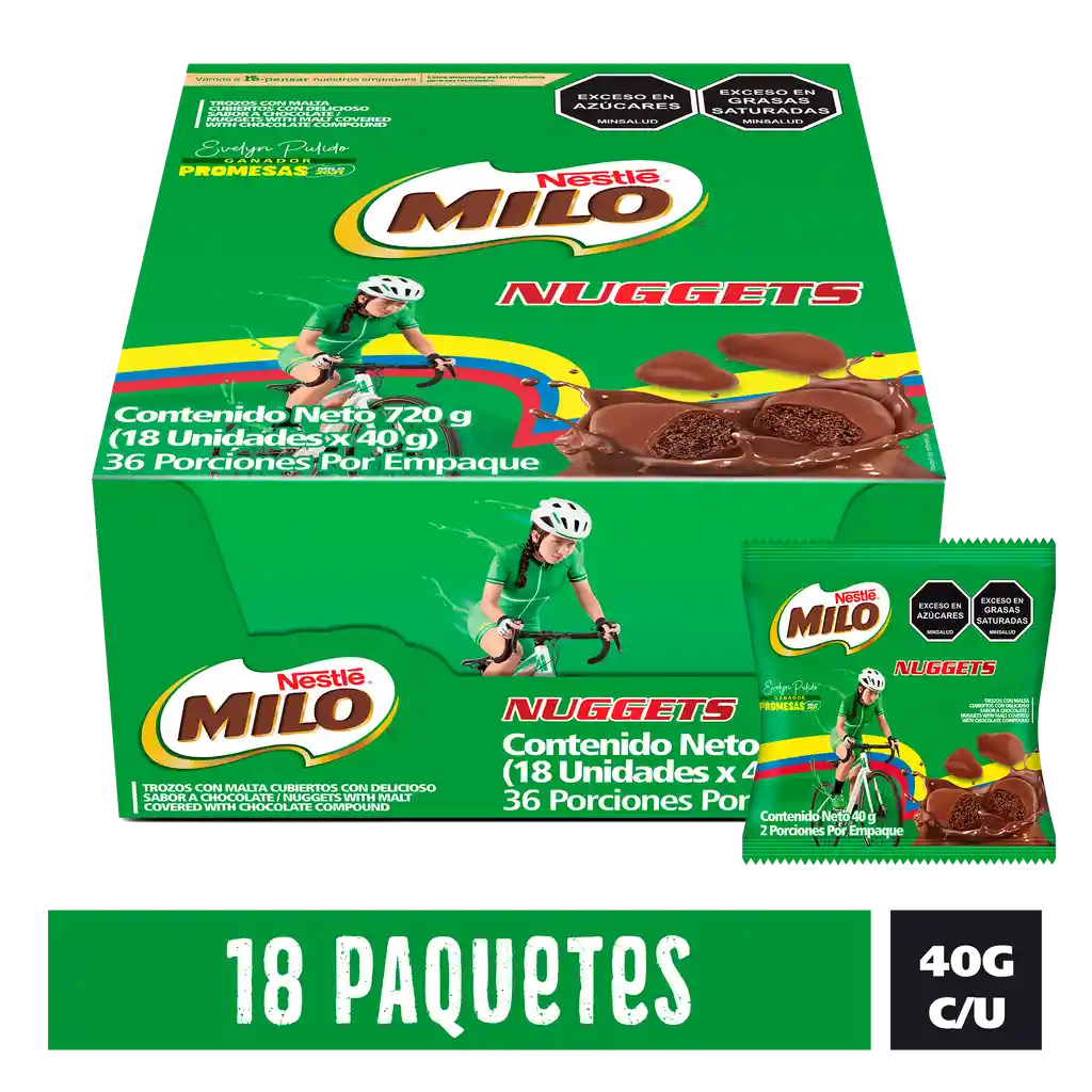 MILO NUGGETS cubiertos con sabor a chocolate 18 Unds x 20g c/u