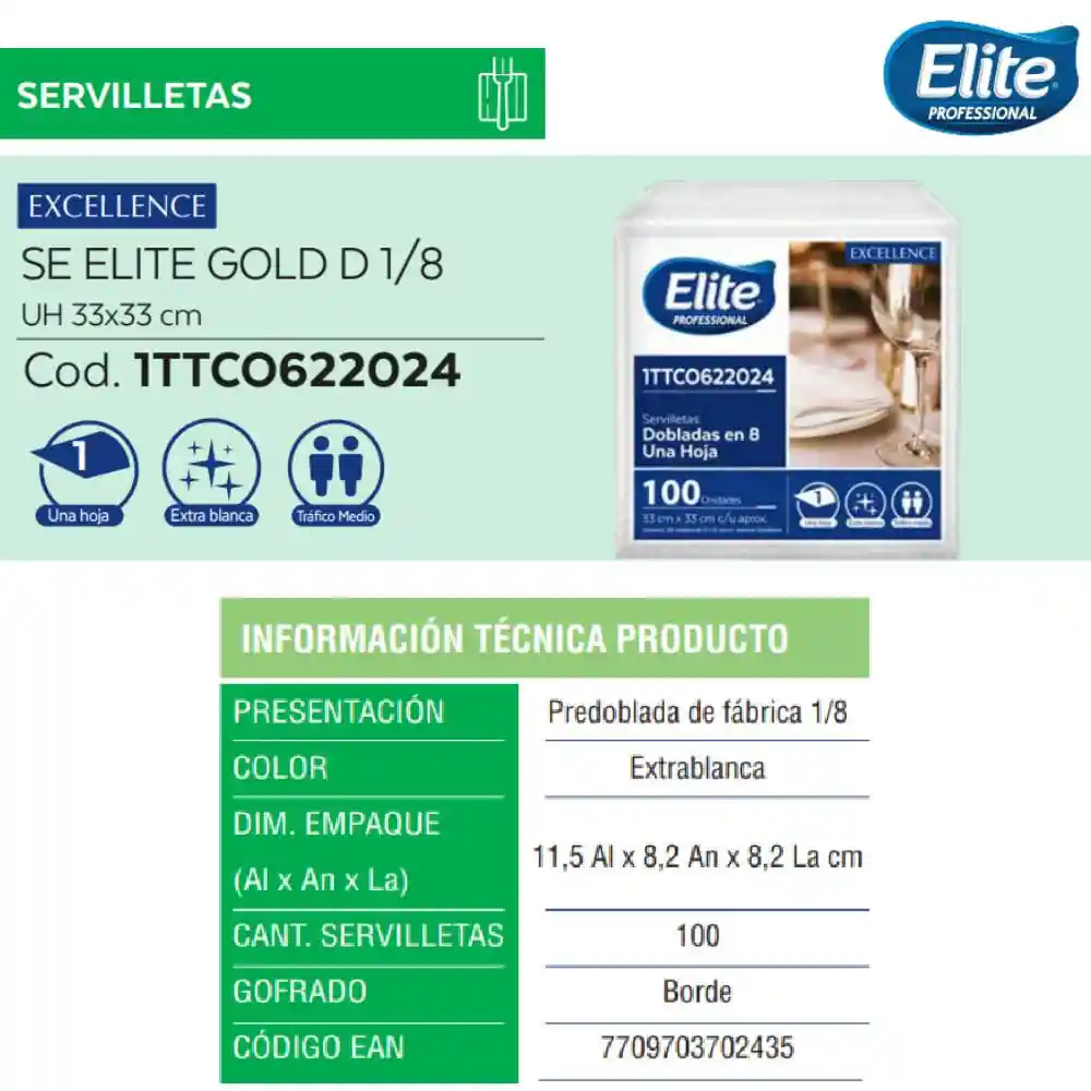 Elite Servilleta Excellence 33 x 33 Blanco