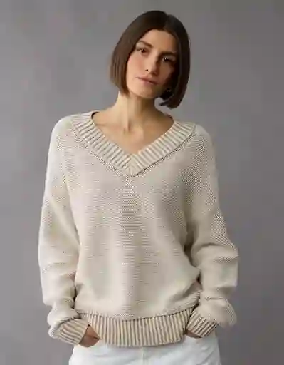Suéter Tejido Mujer Beige Talla: MEDIUM 1386676 American Eagle