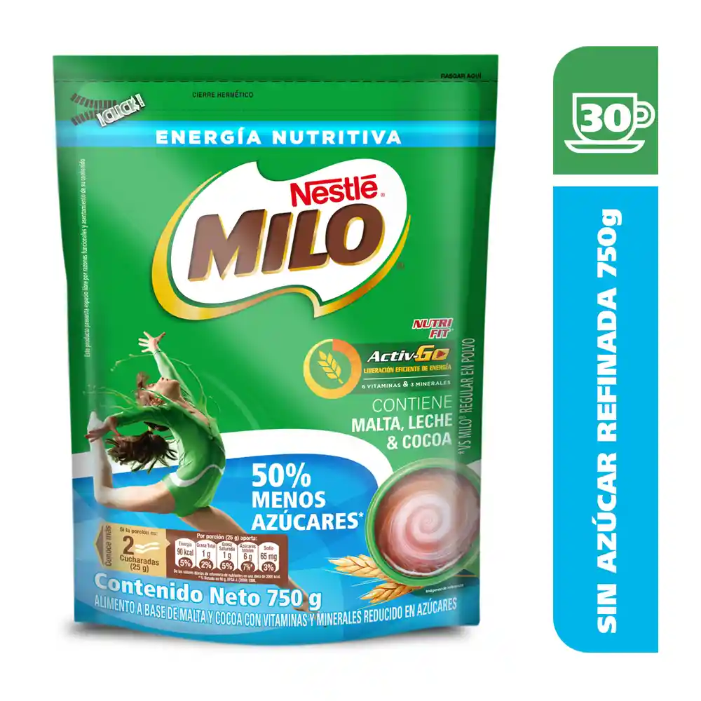 Bebida achocolatada con malta MILO NUTRIFIT menos azucares* x 750g