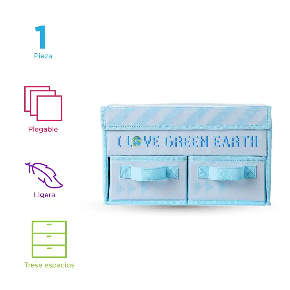 Miniso Organizado de Tela Con Cajones i Love Earth Azul