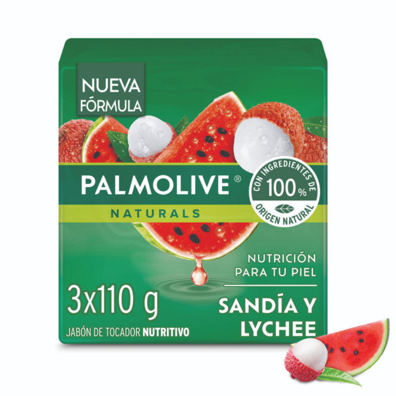 Palmolive Naturals Jabón en Barra Humectación Refrescante Sandía y Lychee 330g