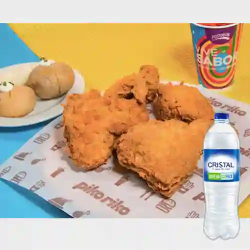 Pollo Broasted 4 Presas +Agua Cristal S/gas 600ml