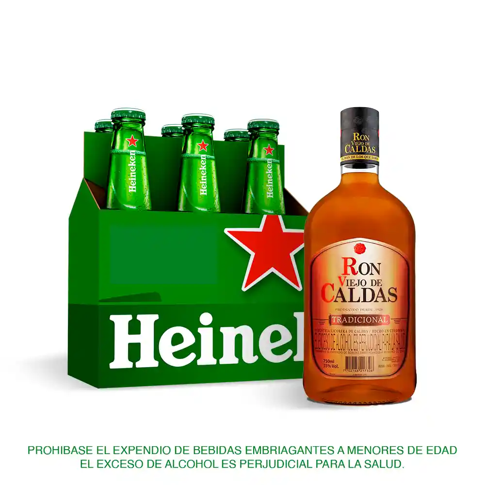 Six Pack Cerveza Heineken Botella 330 Ml + Viejo De Caldas 750 Ml