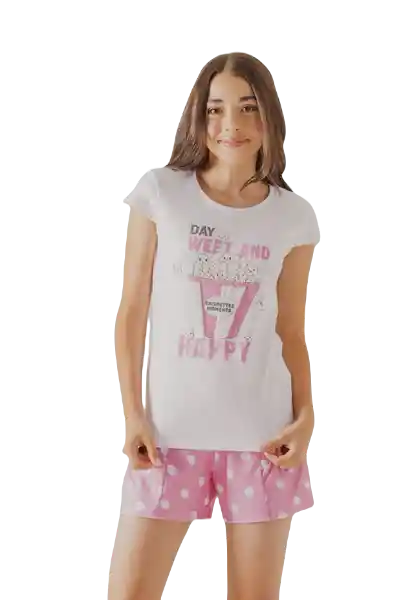 Pijama Camiseta Manga Corta y Pantalón Corto Crudo Talla 12