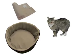 Cama Para Gato Pequeña + Cobija Térmica Mediana Beige