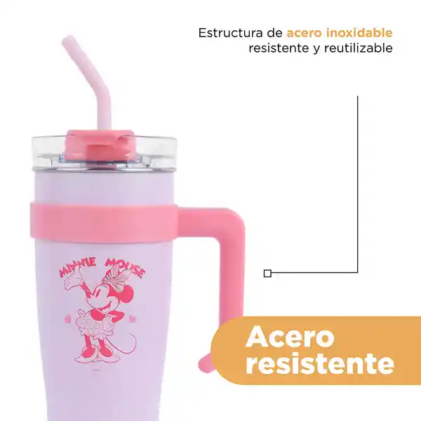 Vaso de Acero de Con Pitillo Minnie Mouse Rosa 1600 mL Miniso