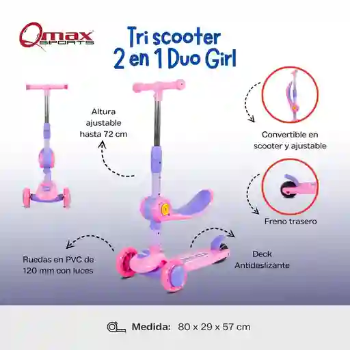 Qmax Patineta Tri Scooter Sit Girl 2 en 1