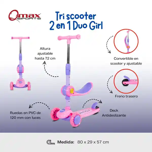 Qmax Patineta Tri Scooter Sit Girl 2 en 1