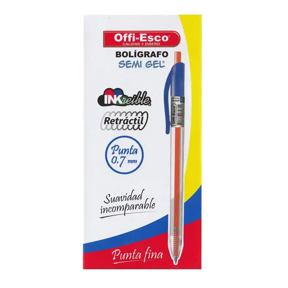 Boligrafo Semi Gel Retractil Azul Oe-052f