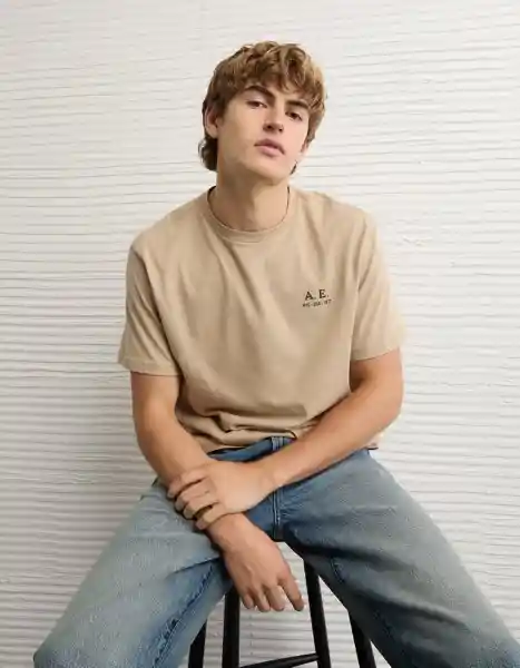 Camiseta Hombre Beige Talla SMALL 4873212 American Eagle