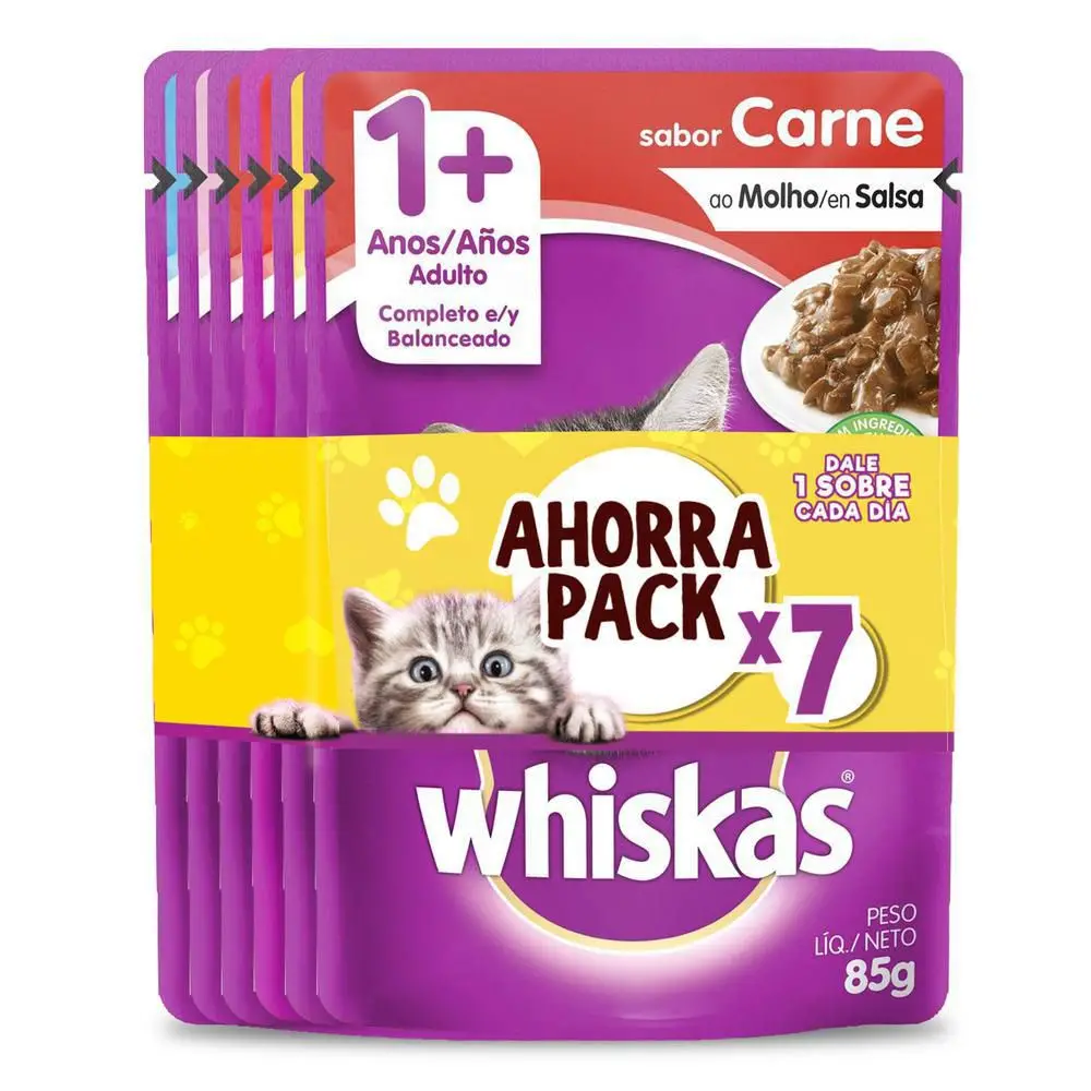 Whiskas Alimento Húmedo para Gato Sabor Carne 1 Año Adulto