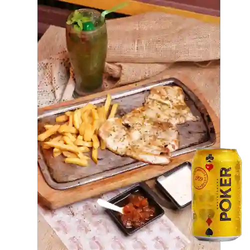 Combo Pechuga a la Parrilla + Cerveza Poker Lta 330ml