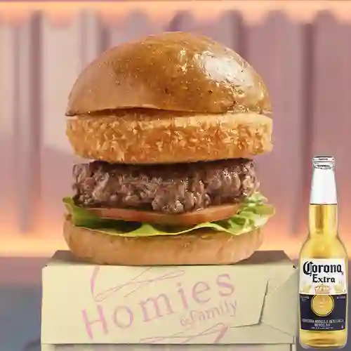 Combo Special Fried Cheese Burger + Corona 350 ml