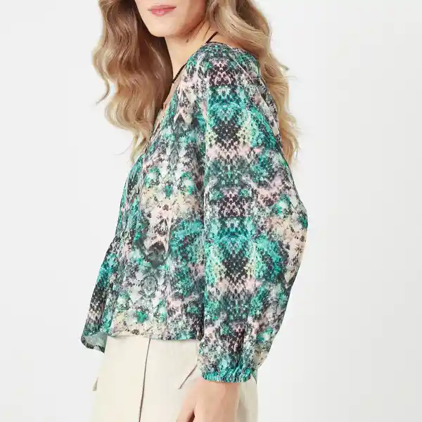 Blusa Cuello V Manga 3/4 Multicolor Talla S 694674