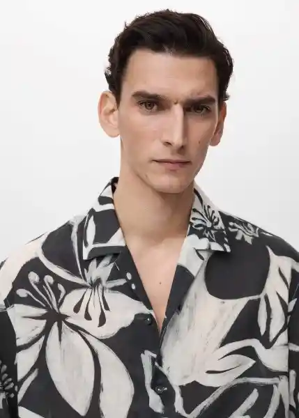 Camisa Pavone Negro Talla L Hombre Mango