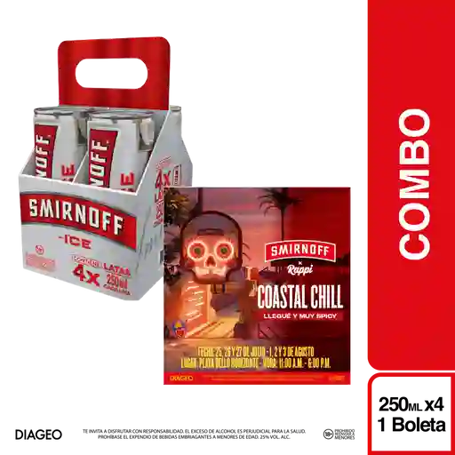 Combo Smirnoff Coctel Ice Original 4 Und + Boleta