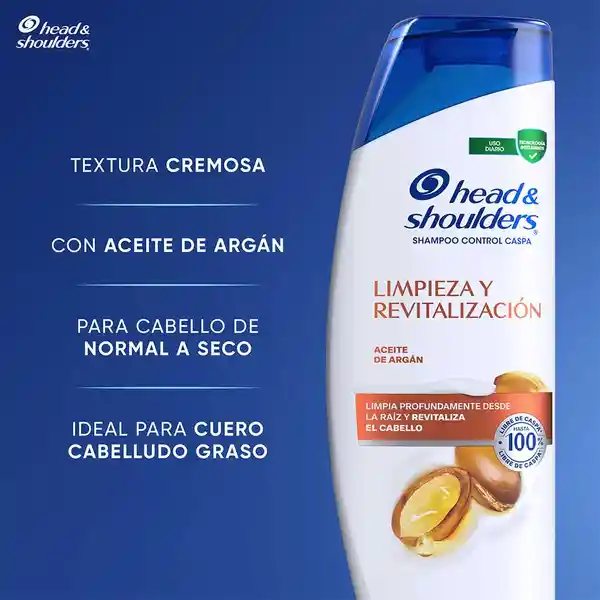 Shampoo Head Shoulders Limpieza y Revitalizacion Aceite de Argan Control Caspa Champu Head and Shoulders 375 ml