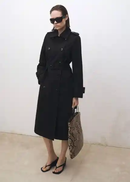 Abrigo Trench Eiffel Negro Talla XS Mujer Mango
