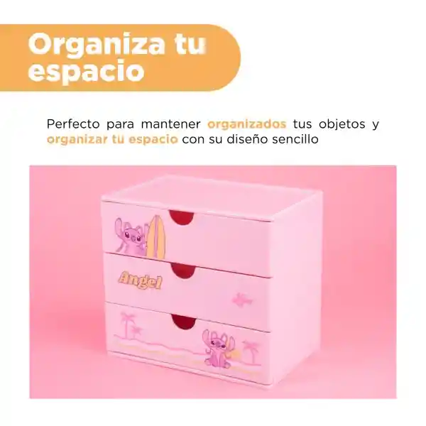 Organizador Plástico 3 Cajones Serie Disney Stitch Ángel Miniso