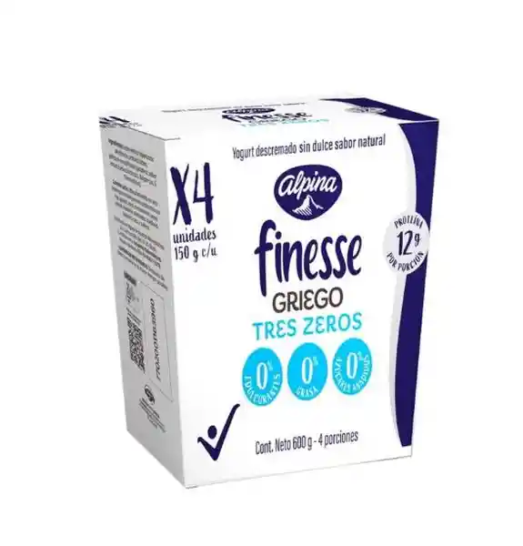 Finesse Yogurt Griego Mpl Triple Zero 150 g x 4 Und