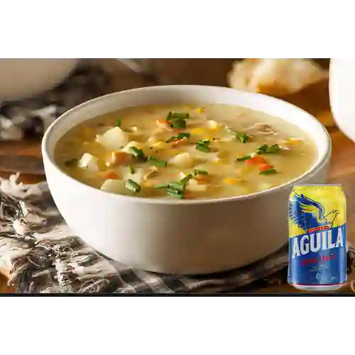 Combo sopa del día + cerveza aguila orig