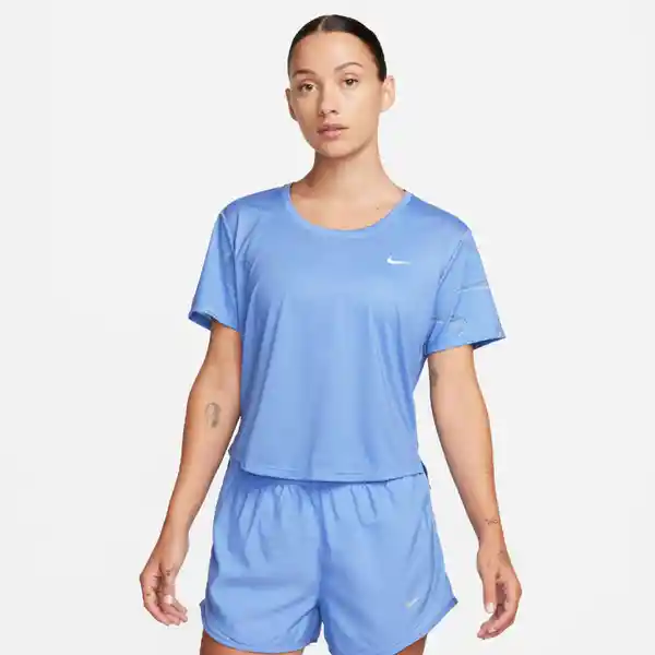 Nike Camiseta W Df Swoosh Aop Ss Crop Para Mujer Azul Talla M