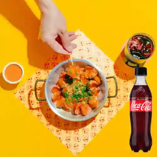 Papas emberracadas con chorizo + coca sa
