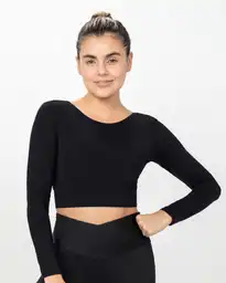 Crop Top Manga Larga Basico Xl - Negro