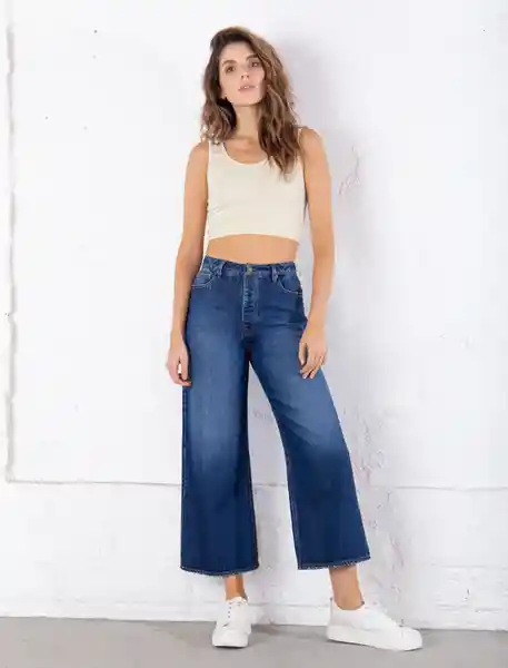 Jean Culotte Tiro Alto Azul Índigo Oscuro Talla 12 Mujer Naf Naf