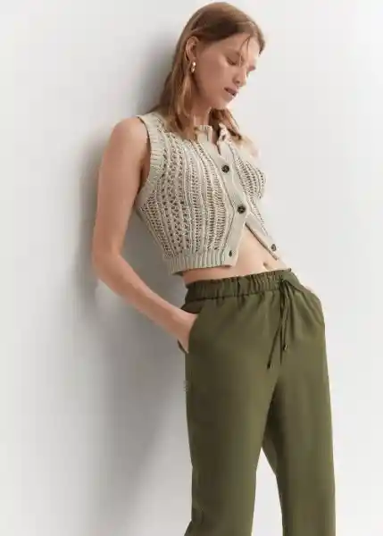 Pantalón Fluido Khaki Talla L Mujer Mango