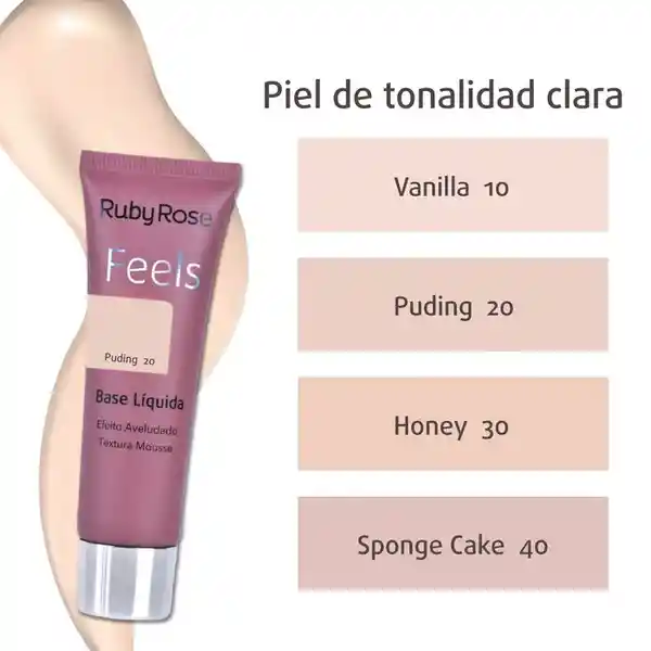 Ruby Rose Base Liquida Feels Tonos 1 #20 Pudding