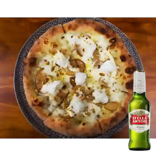 Comb pizza búfala blanca + stella artois