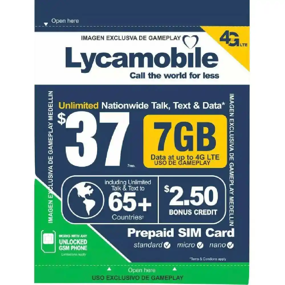 Lycamobile Sim Card Viajera Usa Minutos Ilimitado 6 Gb