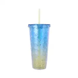 Vaso Plástico Con Correa Azul y Amarillo 680 mL Miniso