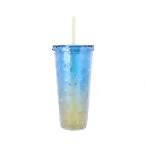 Vaso Plástico Con Correa Azul y Amarillo 680 mL Miniso