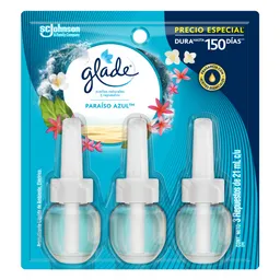 Glade Ambientador Aceites Naturales Repuesto x3 Paraíso Azul 21 mL