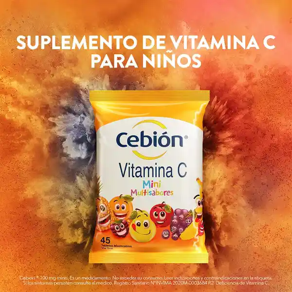 Cebión Minis tabletas masticables para niños Vitamina C Multi-Sabor con 45 unidades