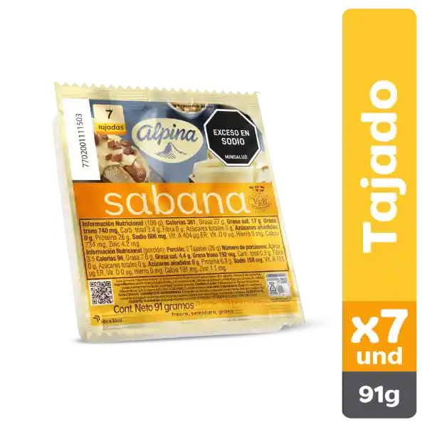 Queso Sabana X7 Tajadas 91 g