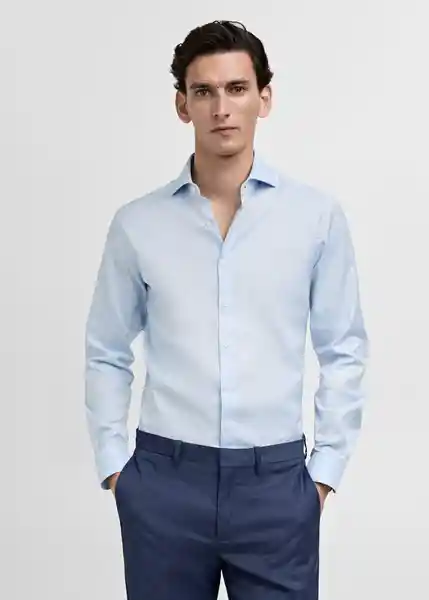 Camisa Emporda Celeste Talla M Hombre Mango