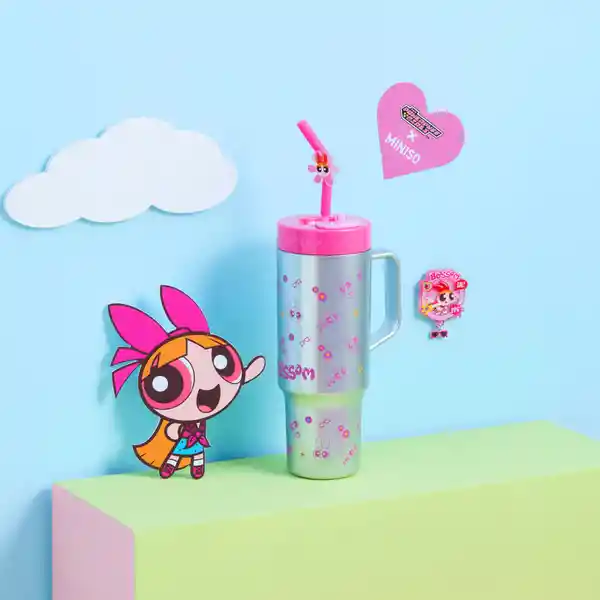Vaso Con Pitillo de Serie Las Chicas Superpoderosas Rosa Miniso