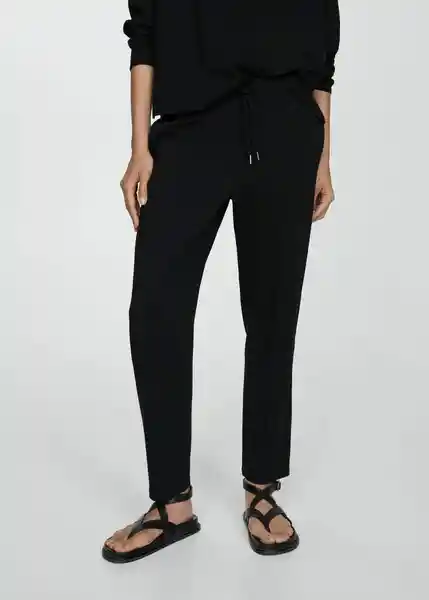 Pantalón Pique Negro Talla XS Mujer Mango