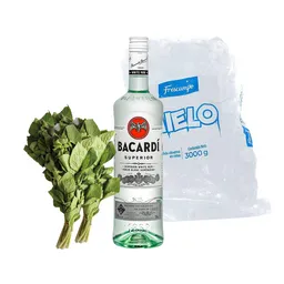 Combo Bacardi Ron Superior + Frescampo Hielo Cubos + Hierbabuena