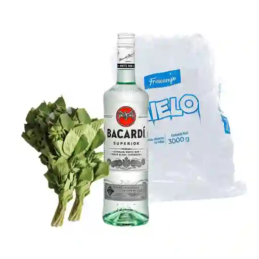 Combo Bacardi Ron Superior + Frescampo Hielo Cubos + Hierbabuena