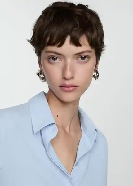 Camisa Basic Celeste Talla L Mujer Mango