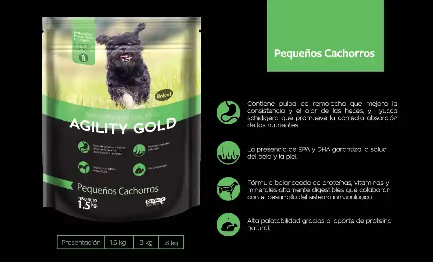 Agility Gold Alimento Para Perro Pequeños Cachorros 1.5 Kg