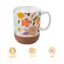 Taza Cerámica Con Tapa y Fondo de Corcho Flower 300 mL Miniso