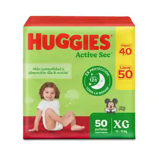 Pañal Huggies Active Sec Etapa 4/XG Pague 40 Lleve 50 Und