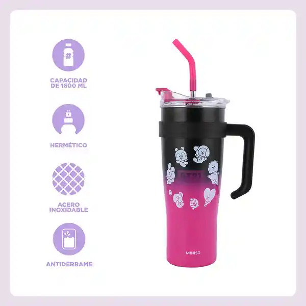 Vaso de De Pared Simple Con Asa Serie Bt21 Rosa Miniso