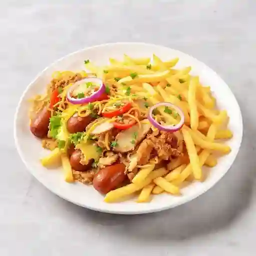 Salchipapas Americana con Vegetales